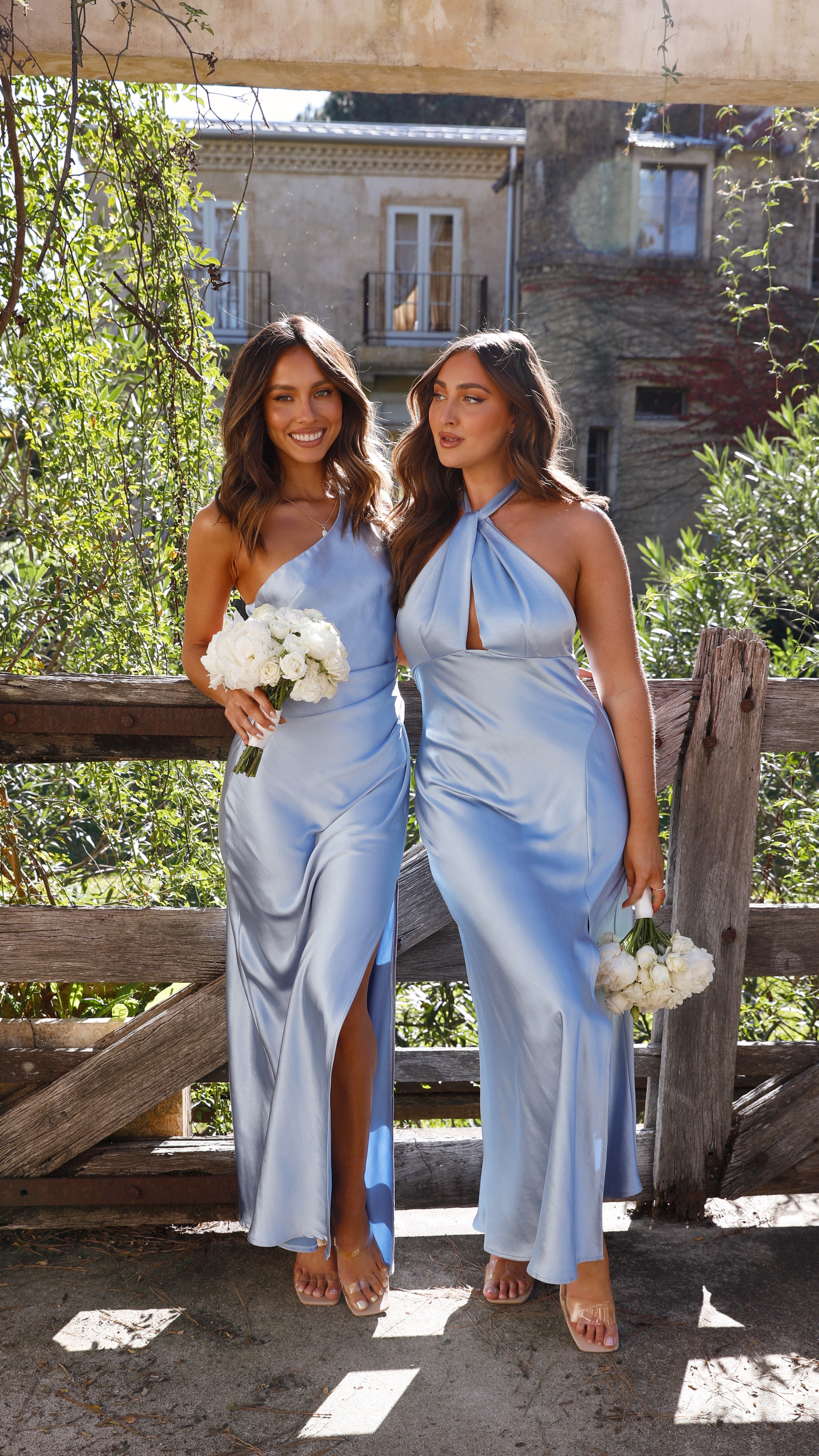 Women's One Shoulder Maxi Dress Side Split Gathered Fit Elegant | Blue