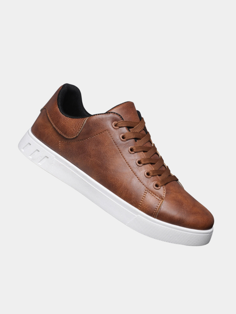 Men's Leather-Look Trainers Low-Top White Sole