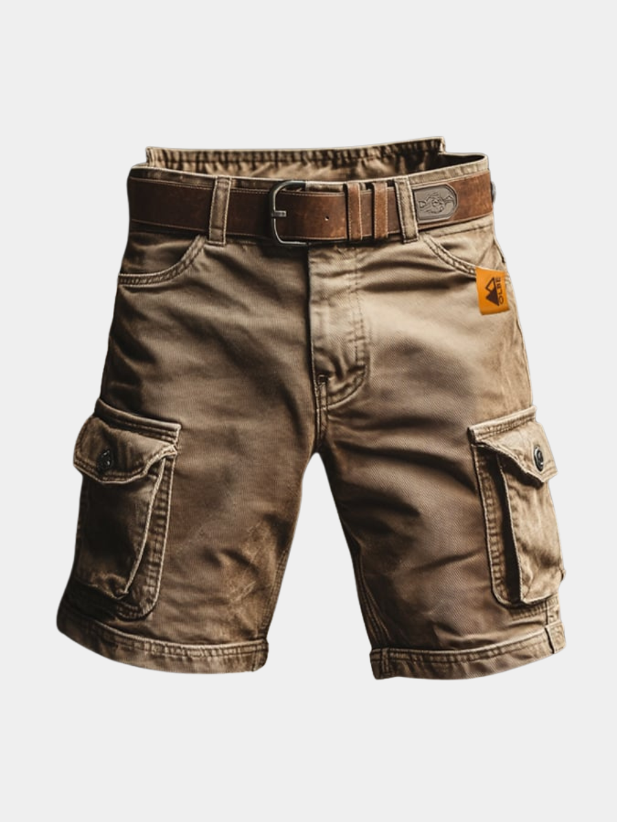 Men's Cargo Shorts Vintage Wash Belted Multi-Pocket