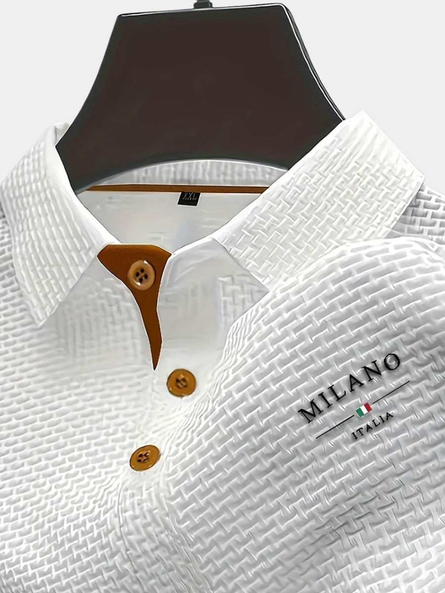 Men's Polo Shirt Textured Woven Button Collar