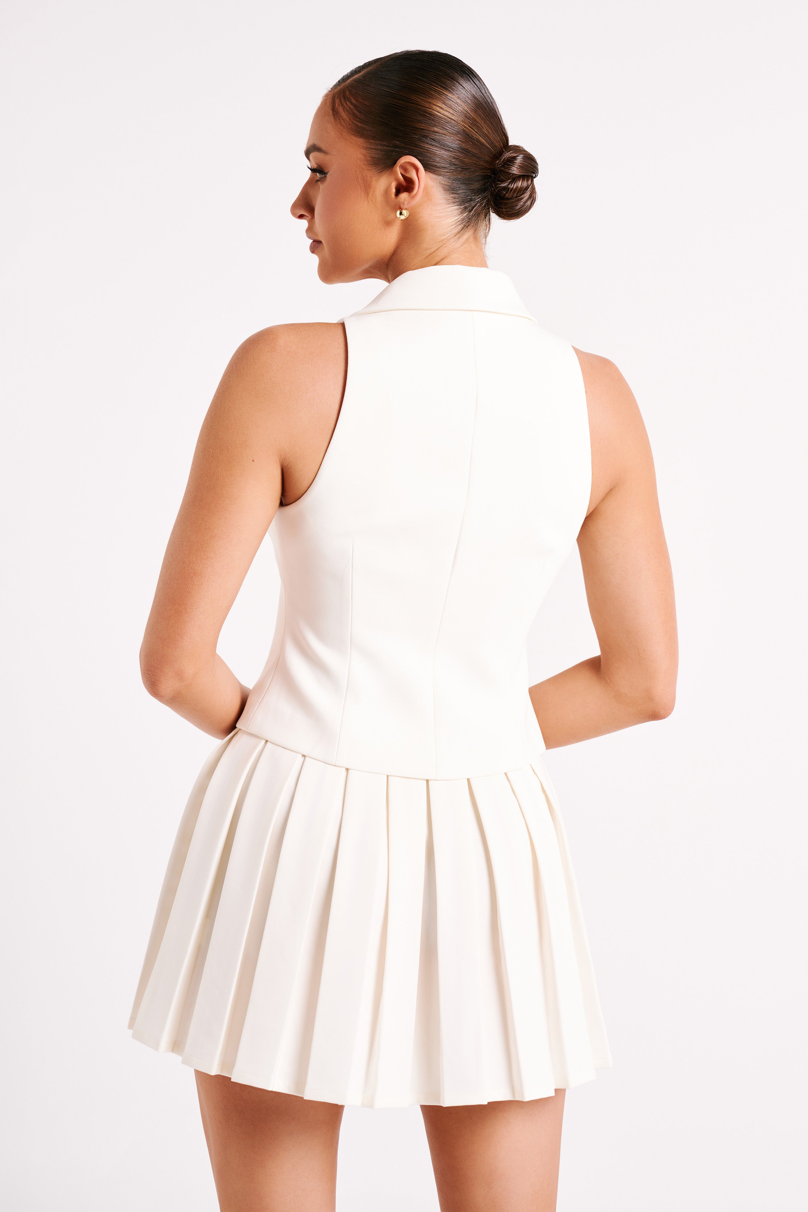 Women’s Tailored Suit Vest | Deep V Sleeveless Waistcoat in Ivory