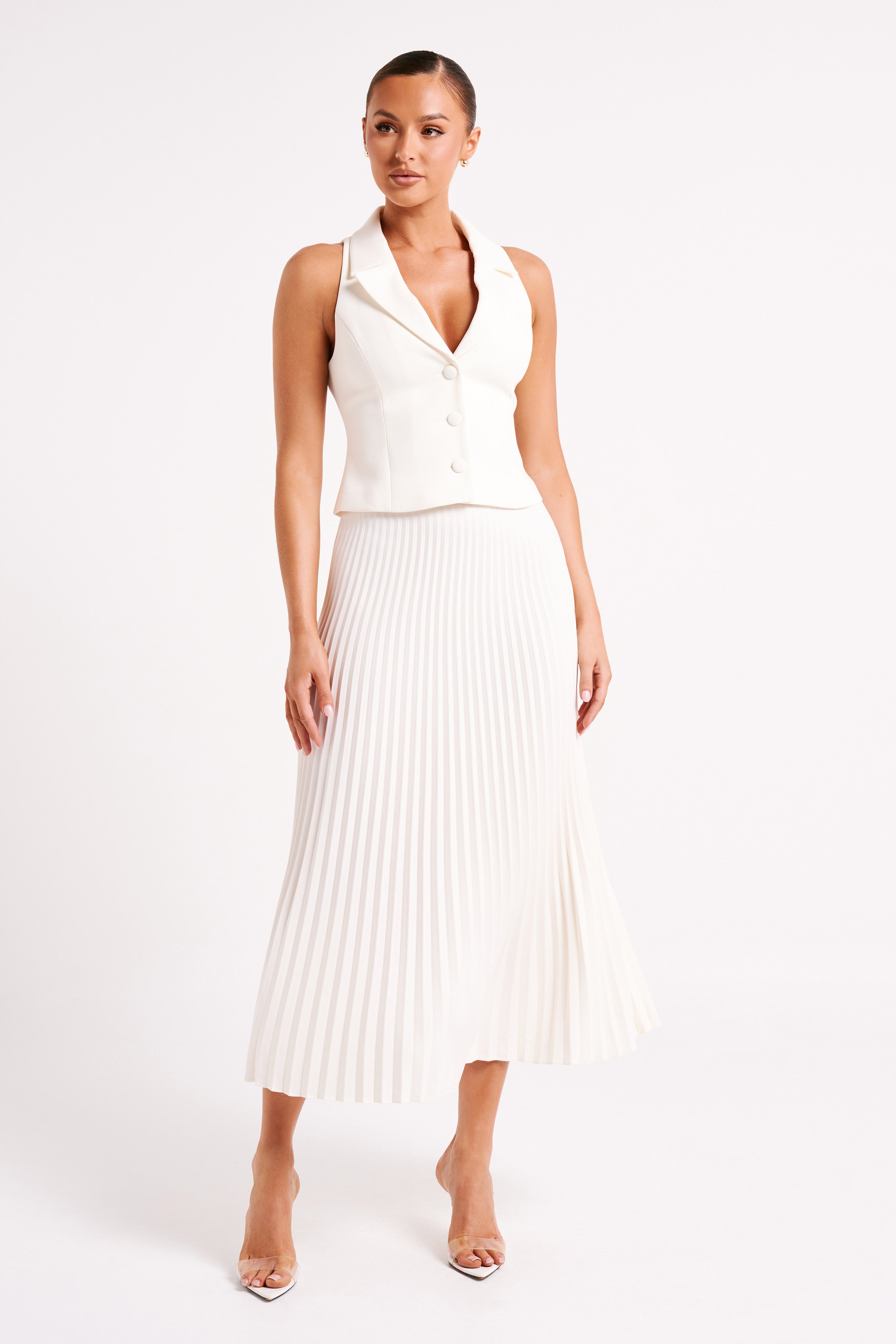 Women’s Tailored Suit Vest | Deep V Sleeveless Waistcoat in Ivory