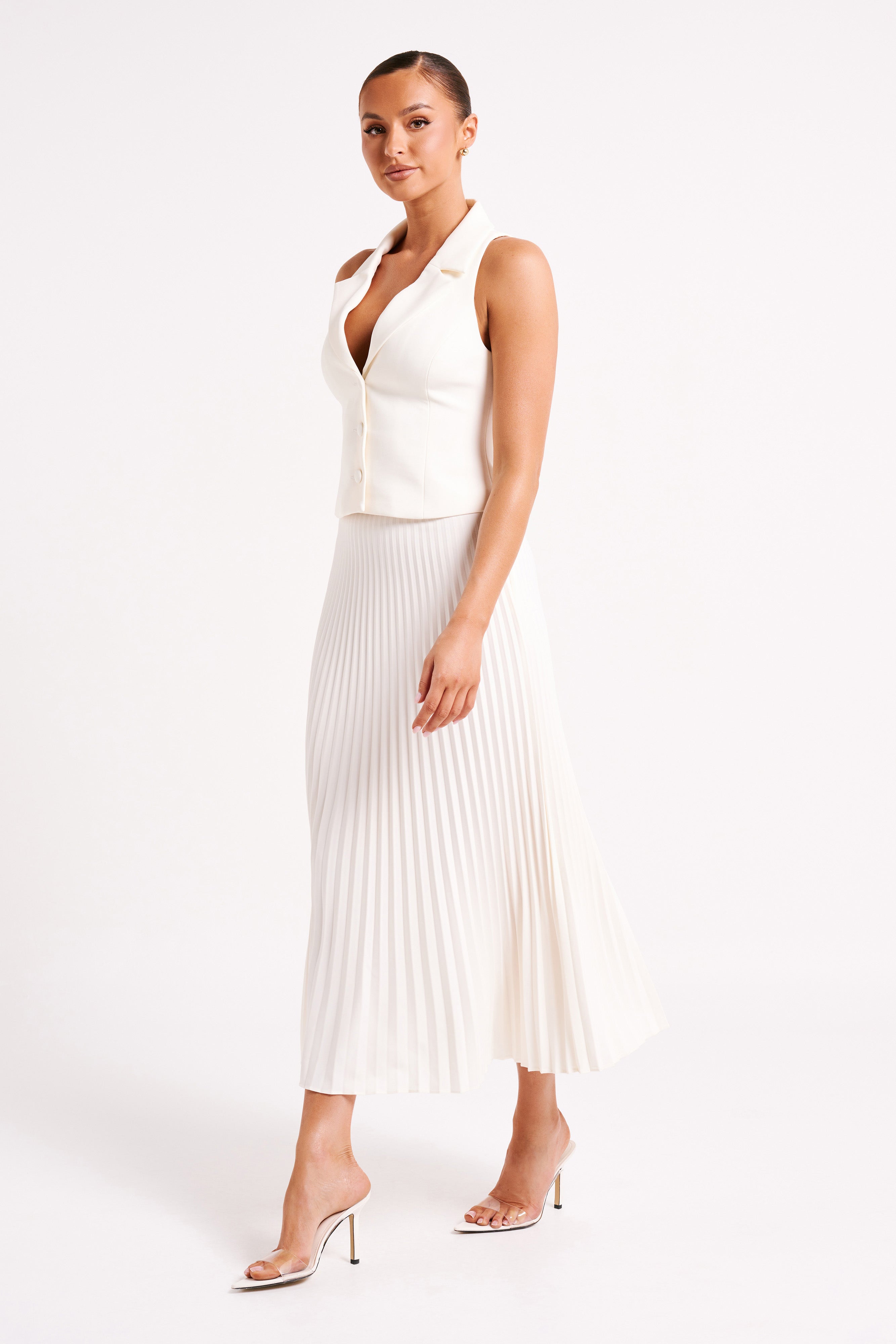 Women’s Tailored Suit Vest | Deep V Sleeveless Waistcoat in Ivory