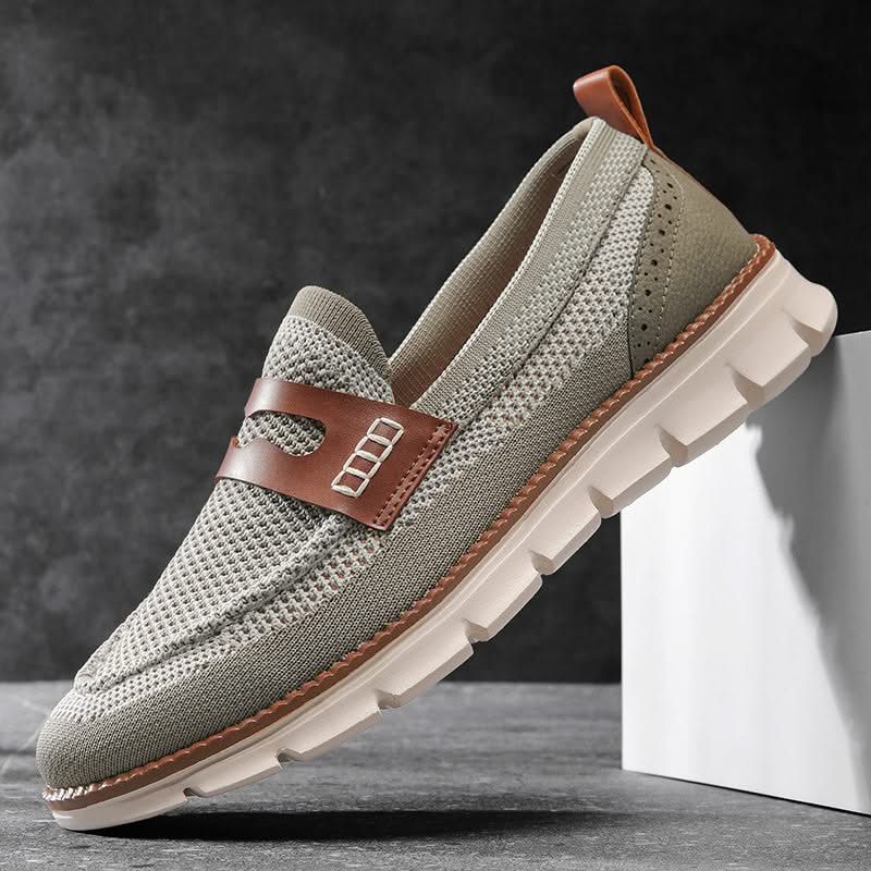 Men's textured mesh loafers with penny strap and chunky grooved sole