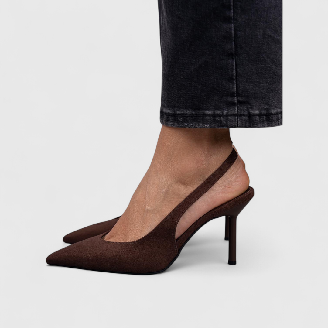 Women's pointed slingback pumps with slim straps and high heels
