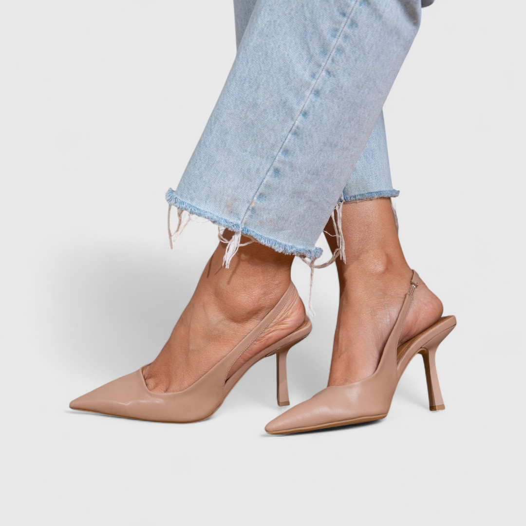 Women's pointed slingback pumps with slim straps and high heels