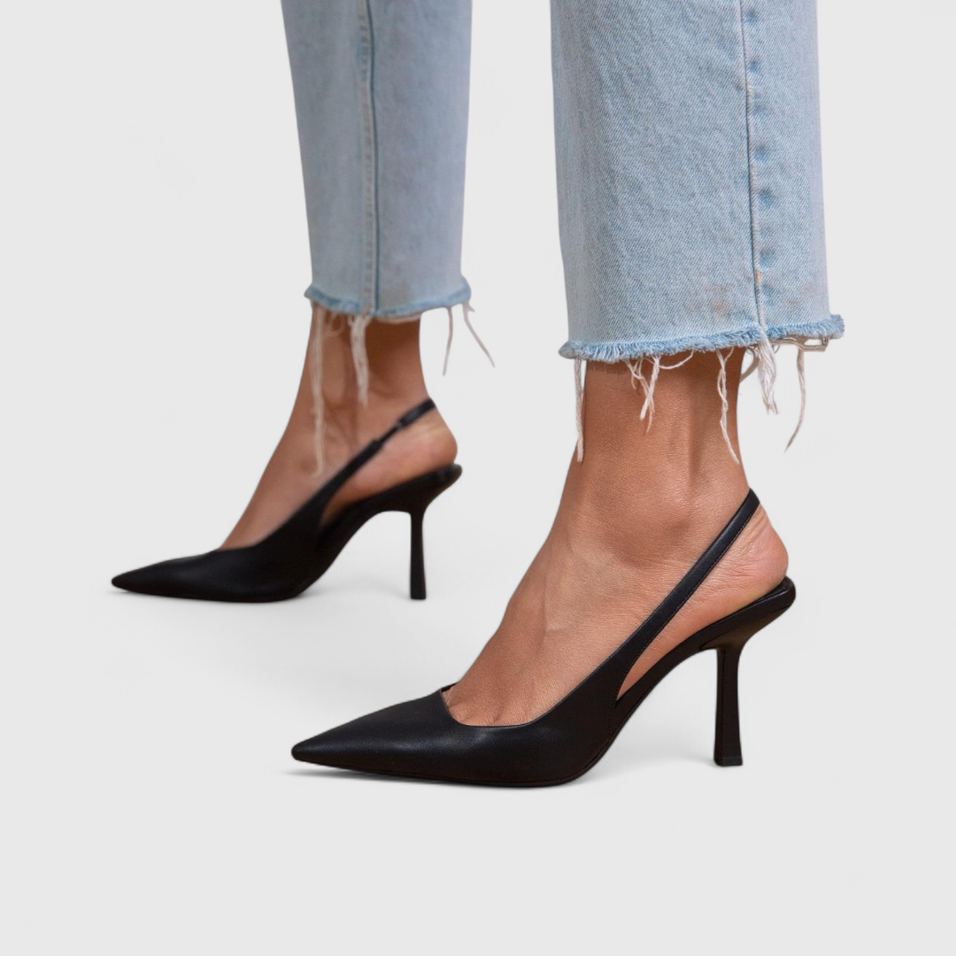 Women's pointed slingback pumps with slim straps and high heels