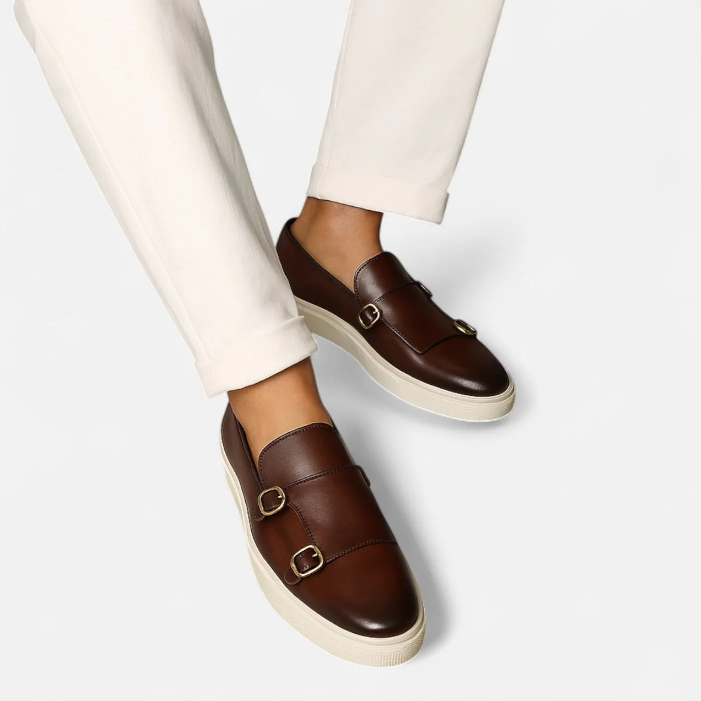 Men’s Leather Buckle Loafers | Double Monk Slip-On
