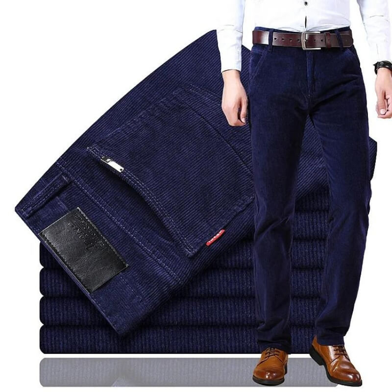 Men's straight-leg corduroy trousers with belt loops and front pockets