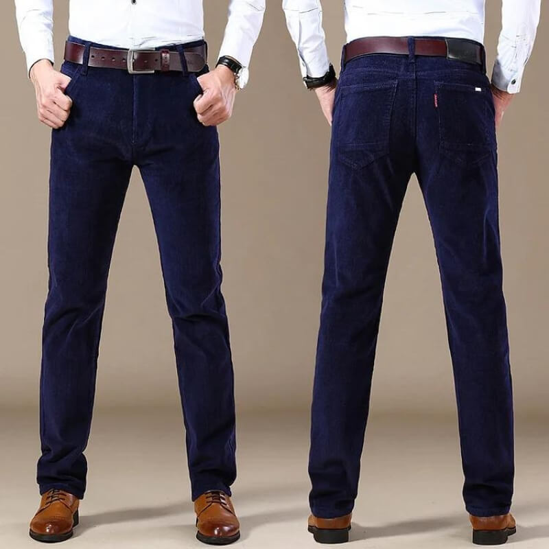 Men's straight-leg corduroy trousers with belt loops and front pockets