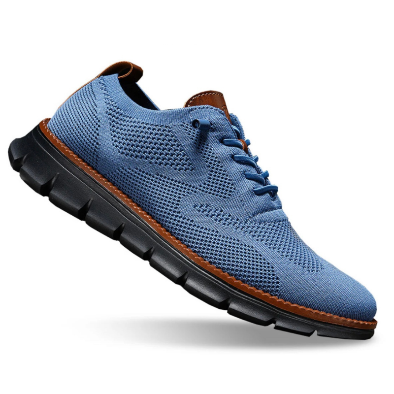 Men's Walking Shoe Knit Lace-Up Leather Trim - Navy