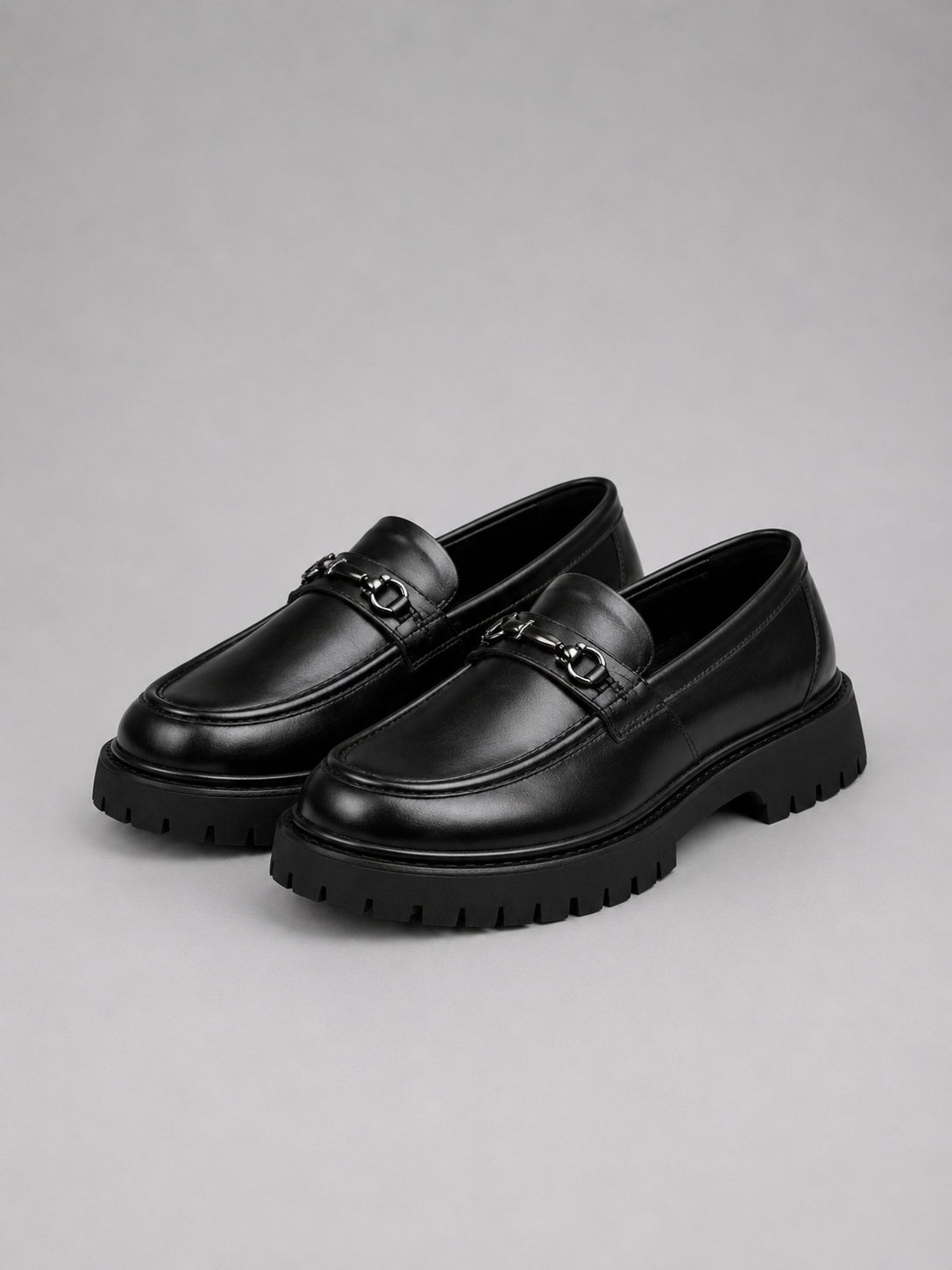 Men's Loafers Patent Leather Chunky Lug Sole - Matt Black