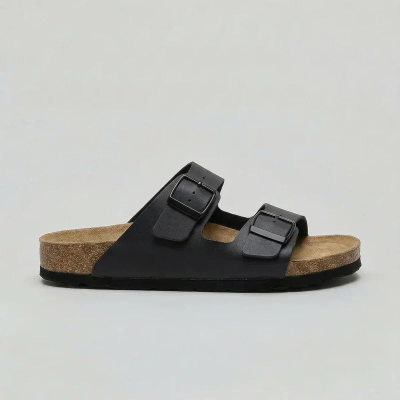 Unisex Sandals Double-Strap Cork Footbed - Black