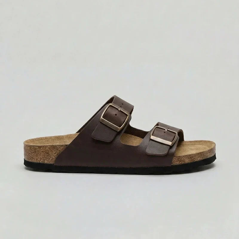 Unisex Sandals Double-Strap Cork Footbed - Brown