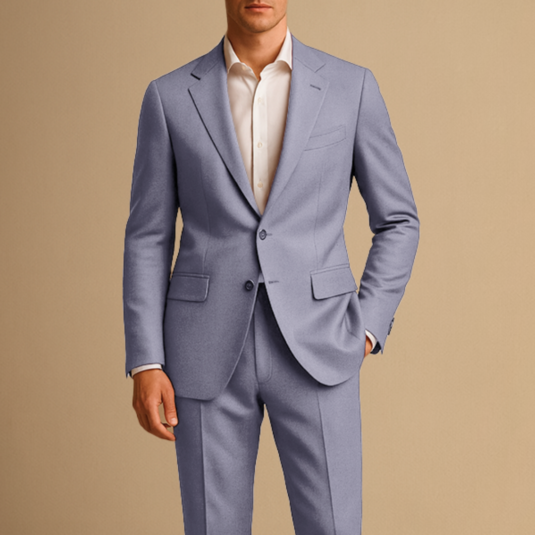Men's slim fit two-piece suit with notched lapels and matching trousers