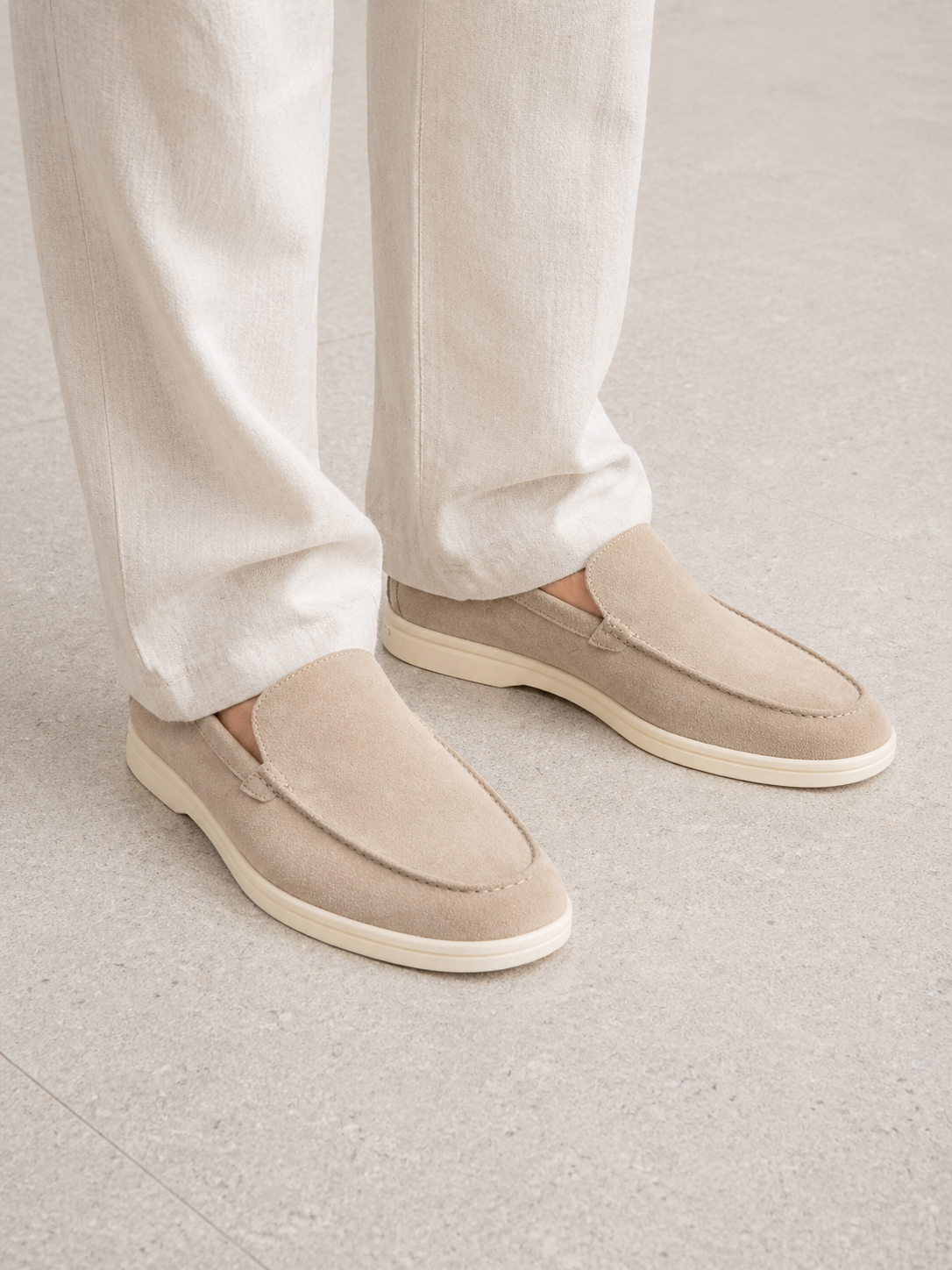 Men's Loafers Suede Slip-On Rubber Sole - Beige