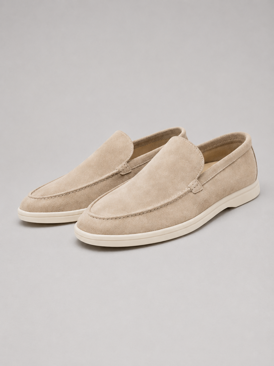 Men's Loafers Suede Slip-On Rubber Sole - Beige