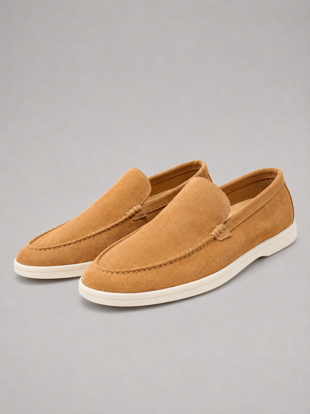 Men's Loafers Suede Slip-On Rubber Sole - Khaki