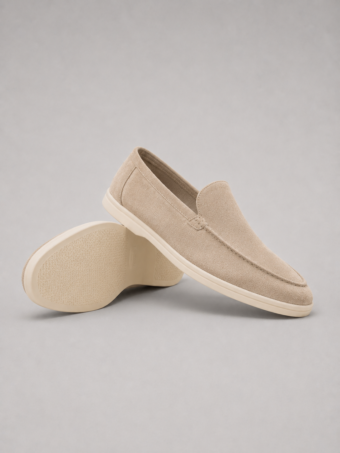 Men's Loafers Suede Slip-On Rubber Sole - Beige