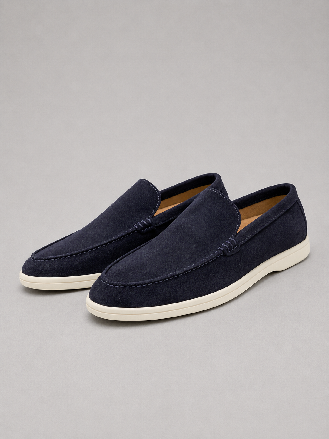 Men's Loafers Suede Slip-On Rubber Sole - Navy