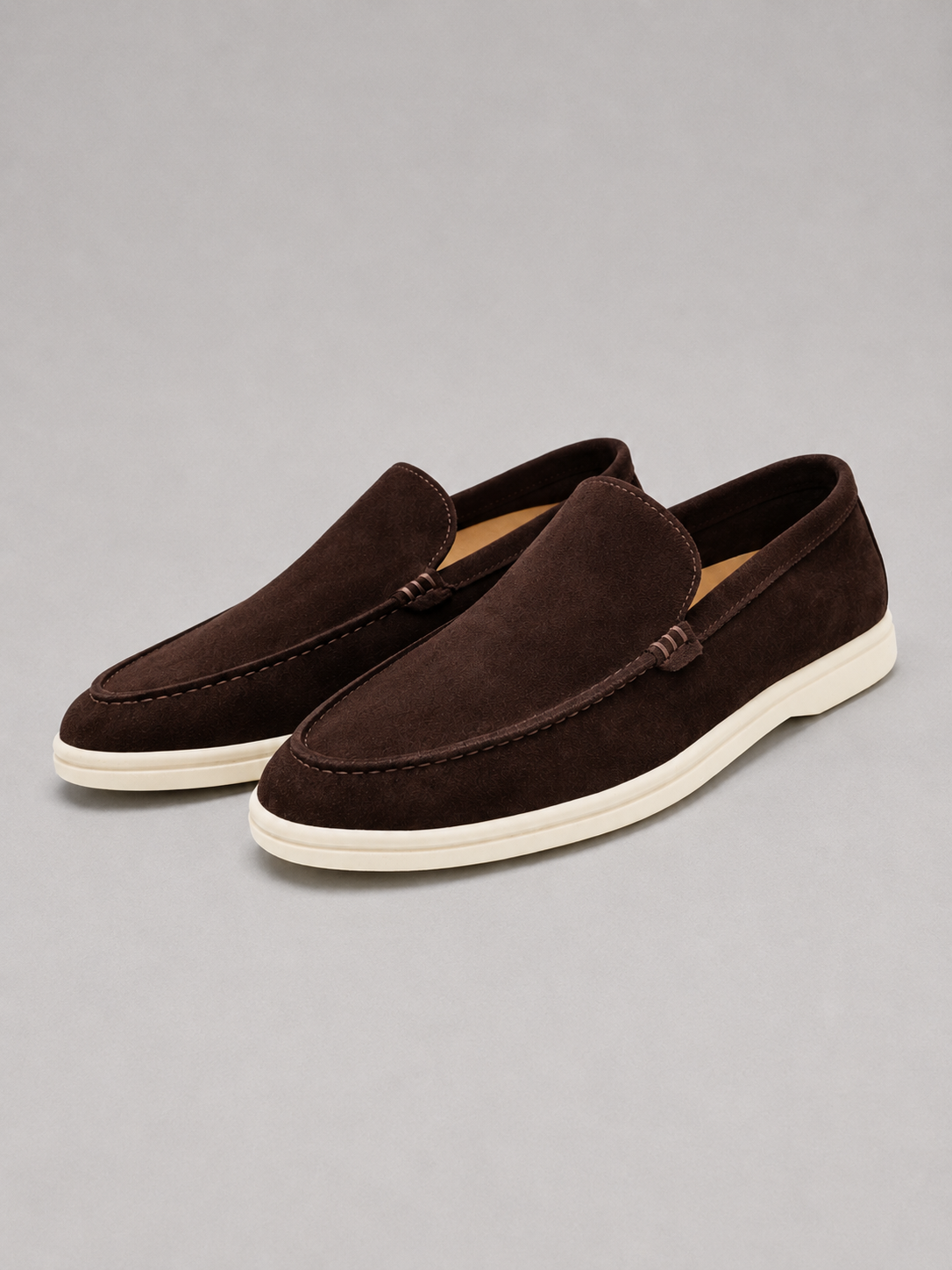 Men's Loafers Suede Slip-On Rubber Sole - Brown