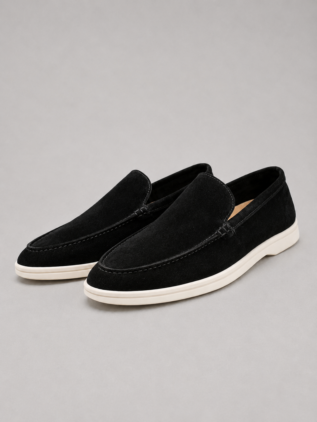 Men's Loafers Suede Slip-On Rubber Sole - Black