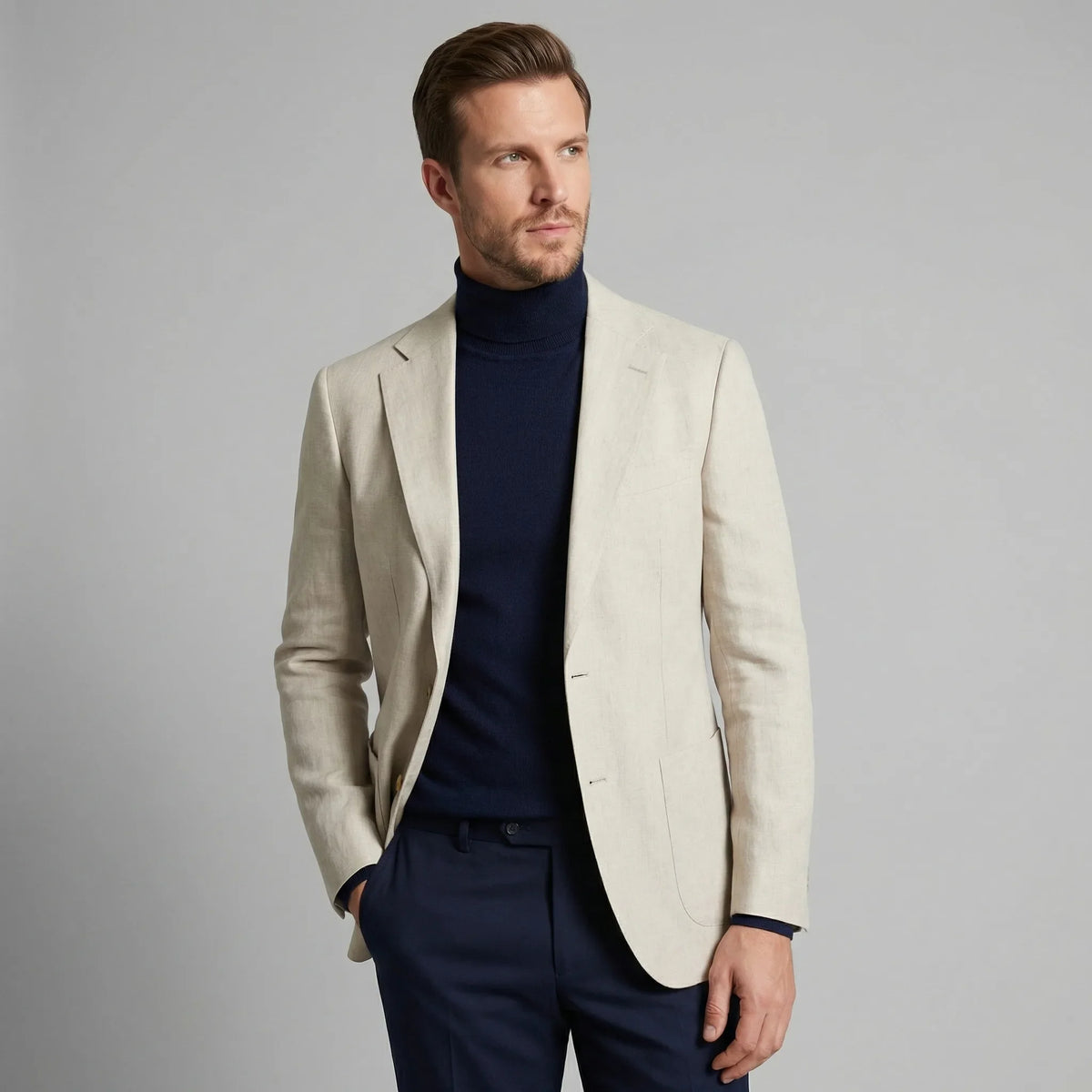Men's single-breasted blazer with notch lapels and long sleeves
