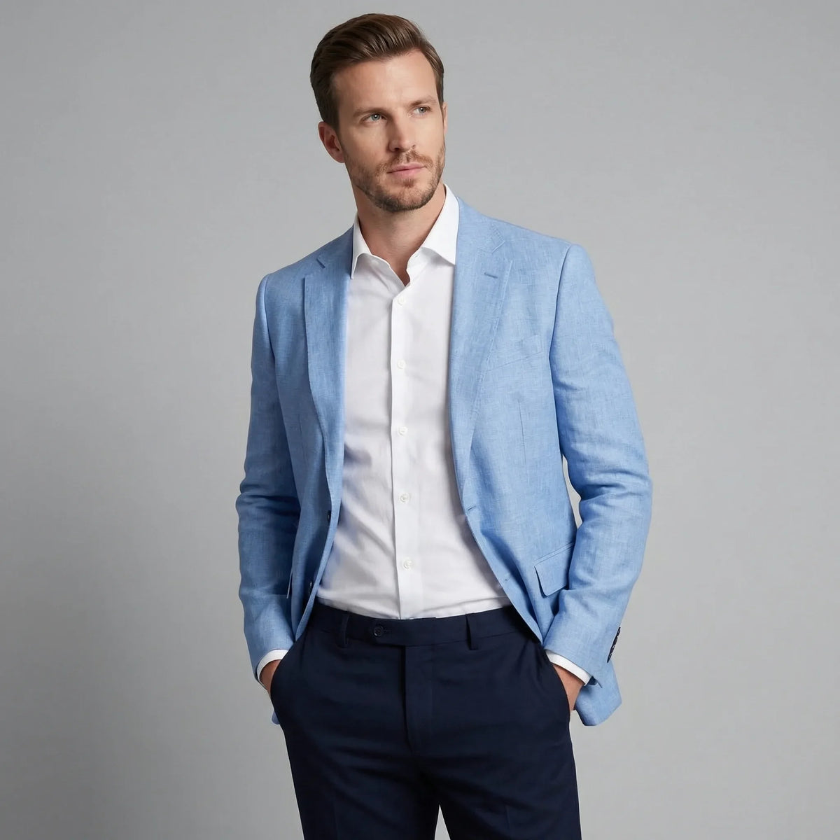 Men's single-breasted blazer with notch lapels and long sleeves