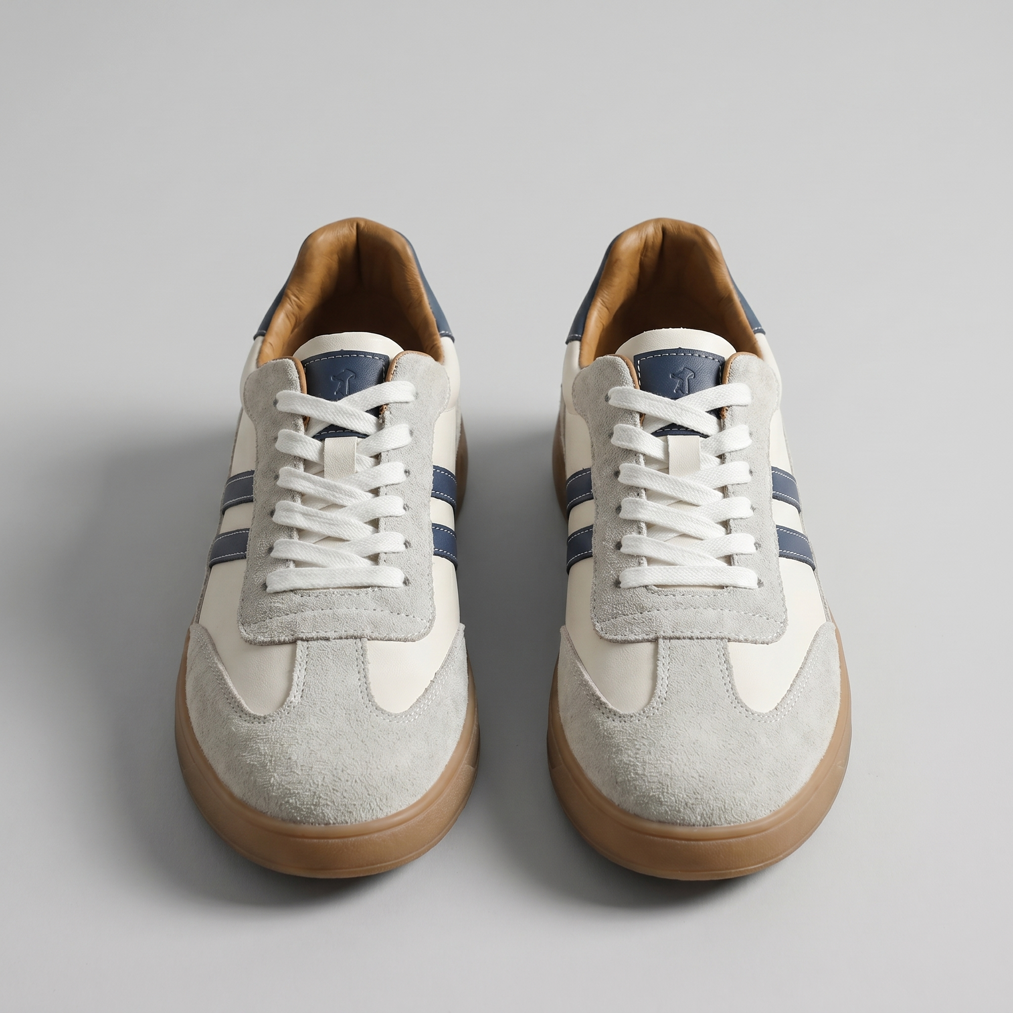 Men's Trainers Leather Suede Gum Sole - White