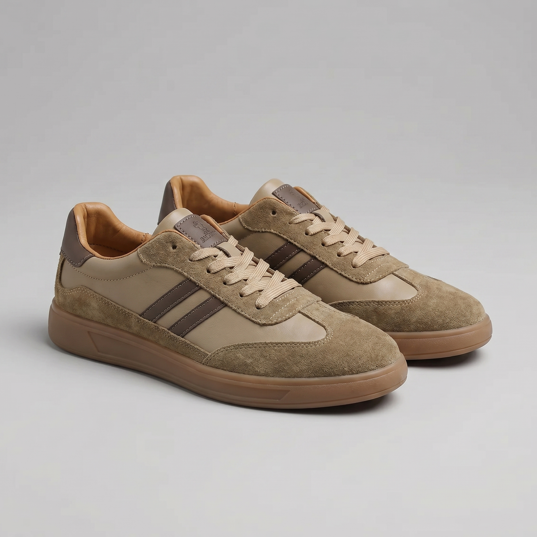 Men's Trainers Leather Suede Gum Sole - Brown