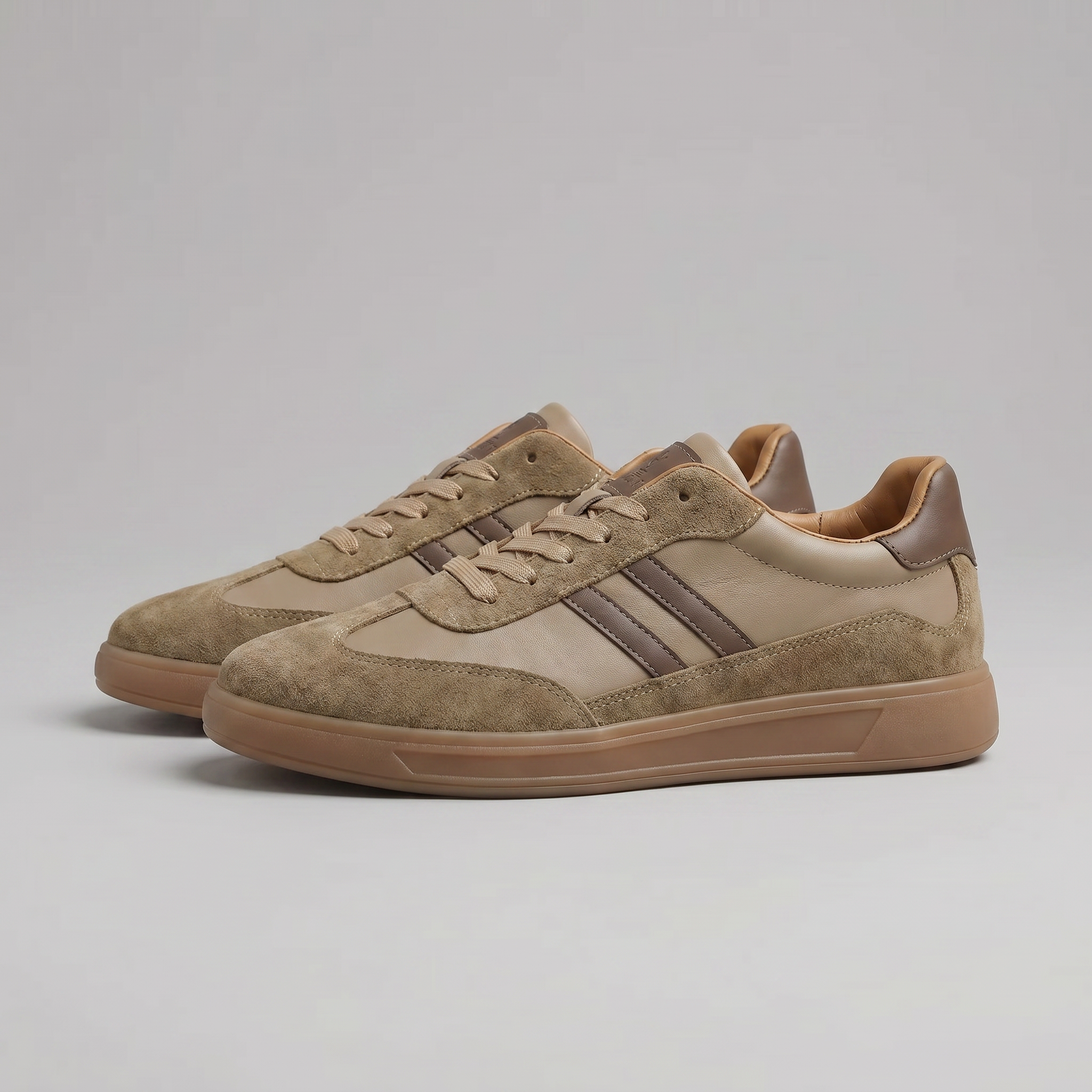 Men's Trainers Leather Suede Gum Sole - Brown