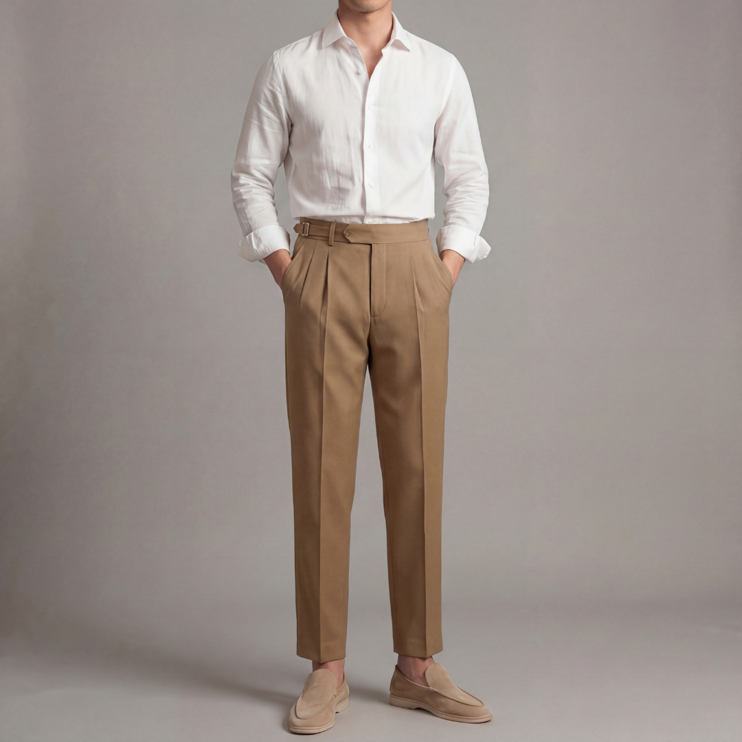 Men's Tailored Trousers Double-Pleat Side Adjuster - Brown