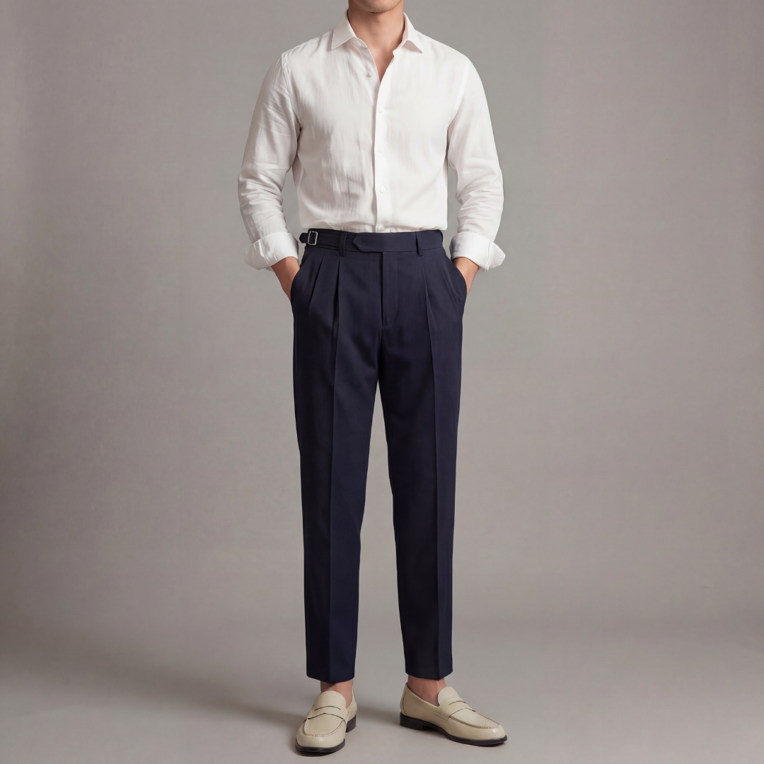 Men's Tailored Trousers Double-Pleat Side Adjuster - Navy