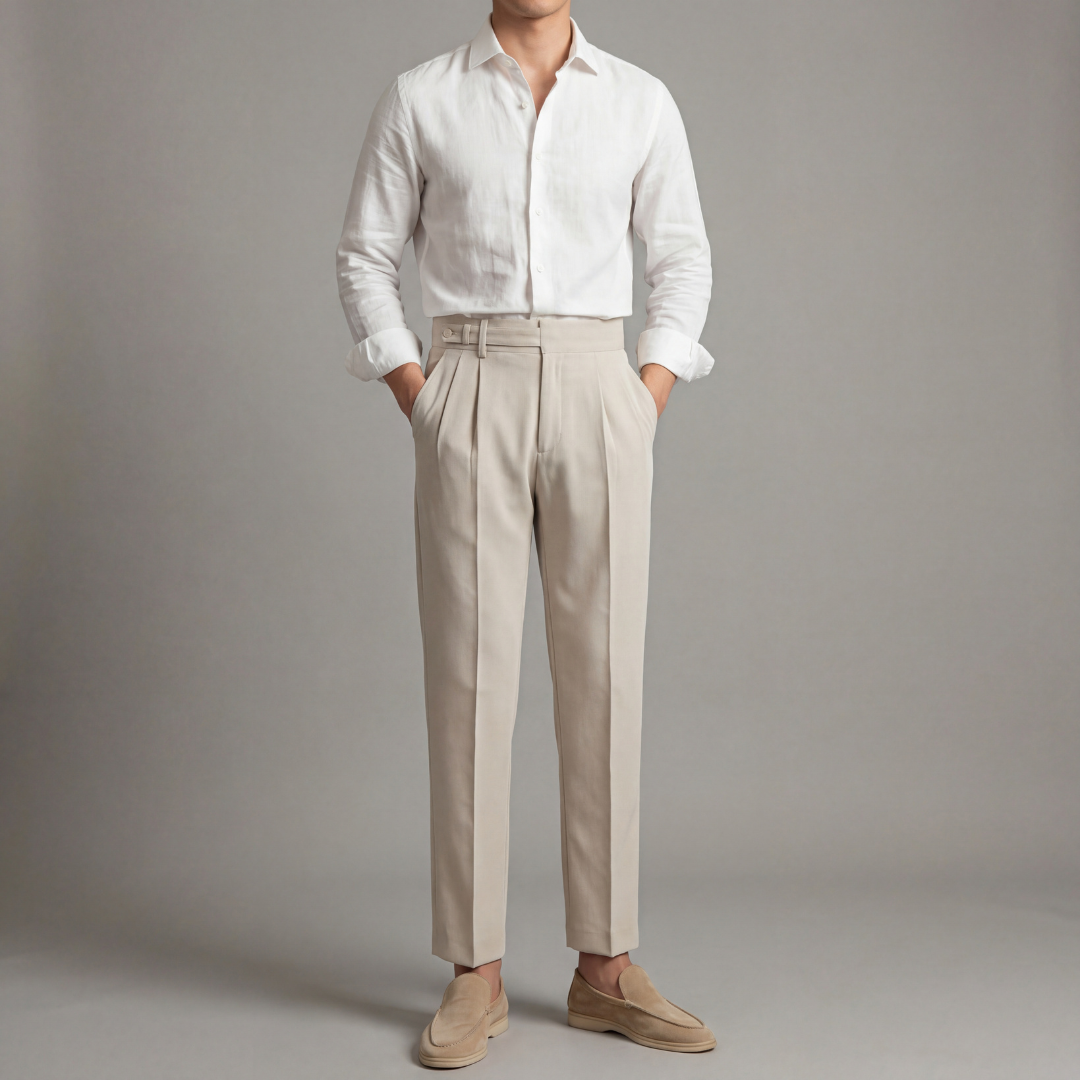 Men's Tailored Trousers Double-Pleat Side Adjuster - Beige