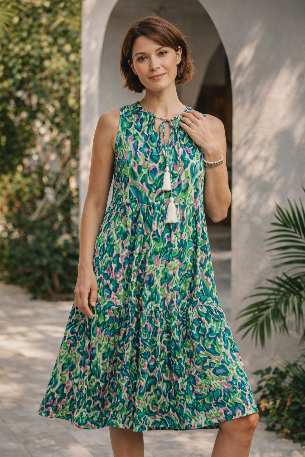 Women’s Floral Tiered Midi Dress | Emerald Garden