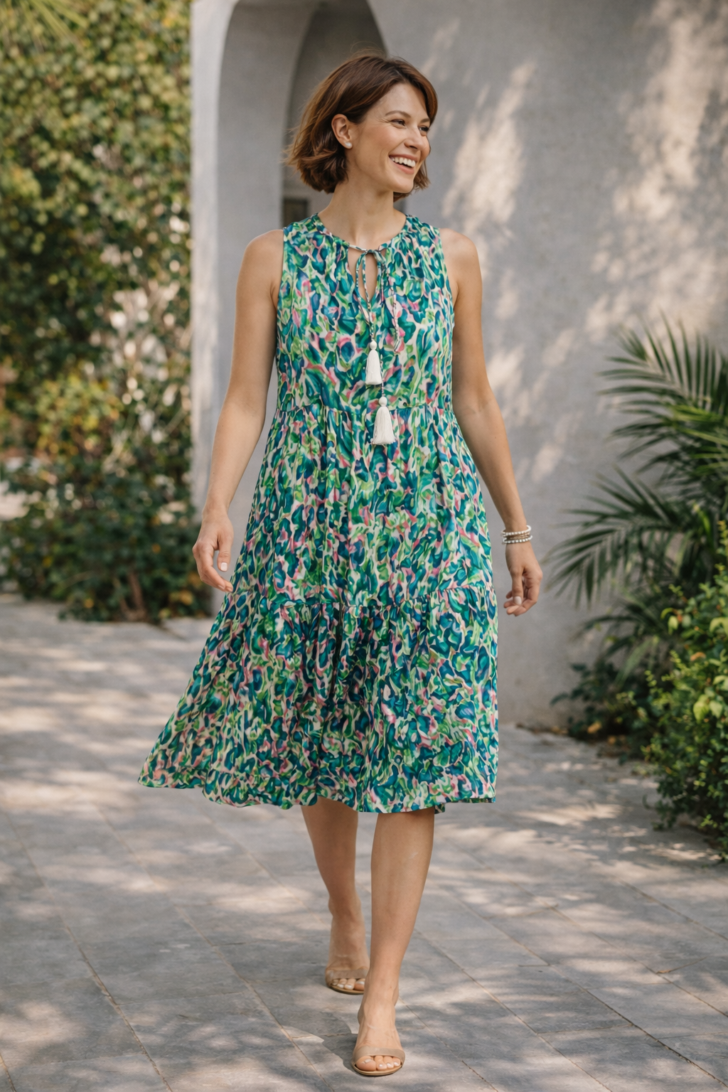 Women’s Floral Tiered Midi Dress | Emerald Garden