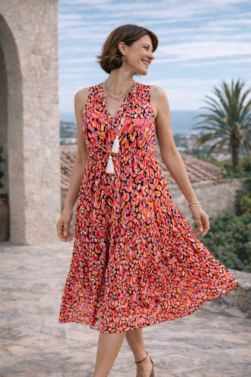 Women’s Floral Tiered Midi Dress | Sunset Bloom