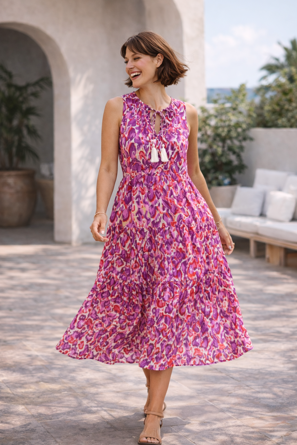 Women’s Floral Tiered Midi Dress | Pink Bloom