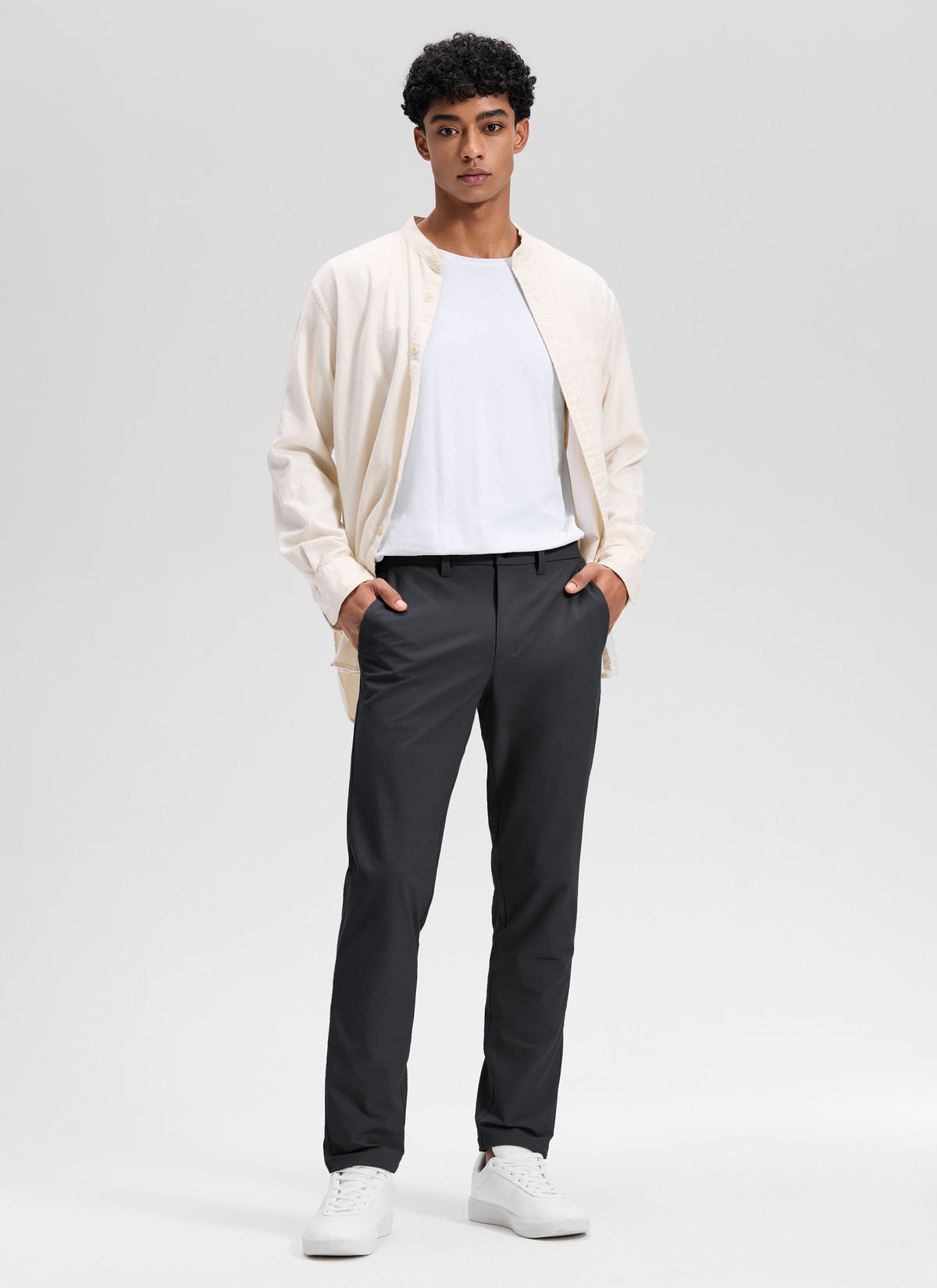 Men's plain straight chino trousers with belt loops and side pockets