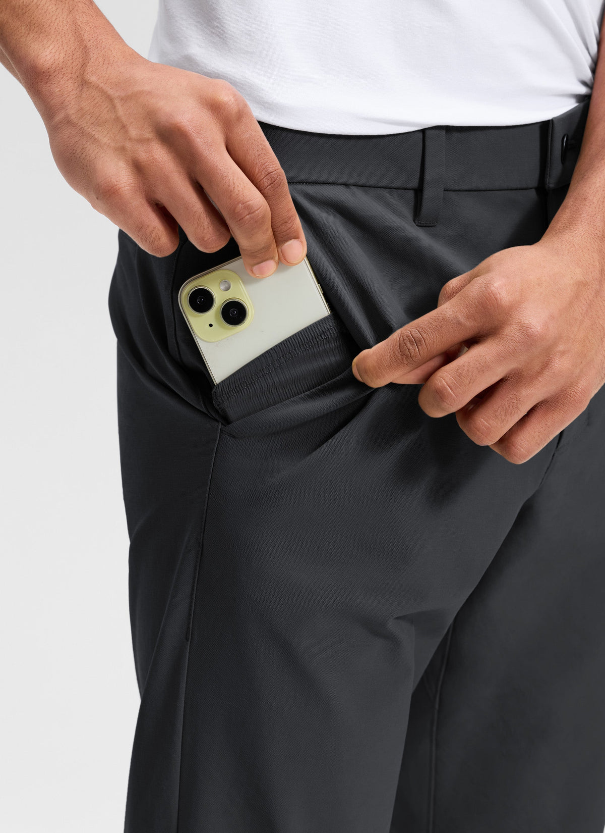 Men's plain straight chino trousers with belt loops and side pockets