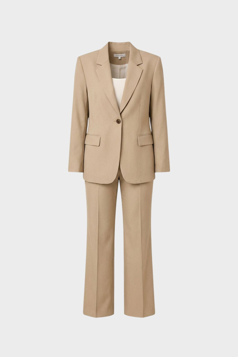Women's two-piece suit set with notched-lapel blazer and flared trousers