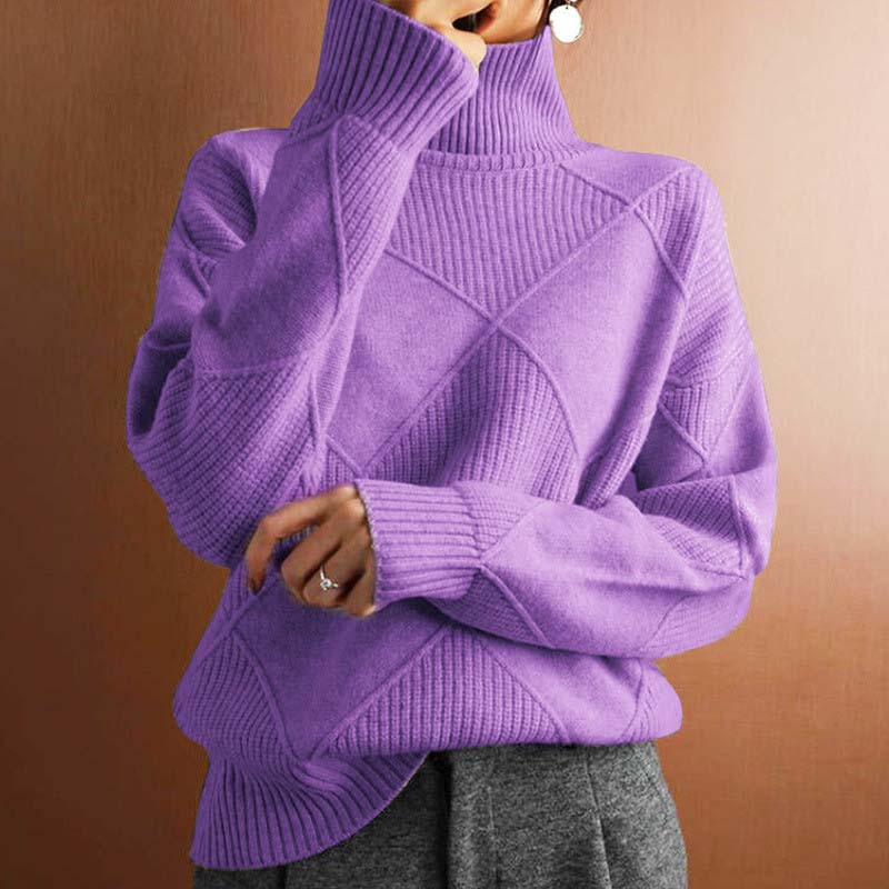 Women's geometric mock neck jumper with long sleeves and ribbed trims