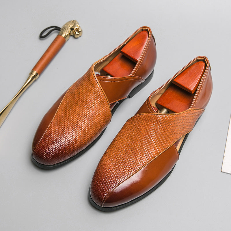 Men's two-tone textured slip-on loafer with rounded toe and flat sole