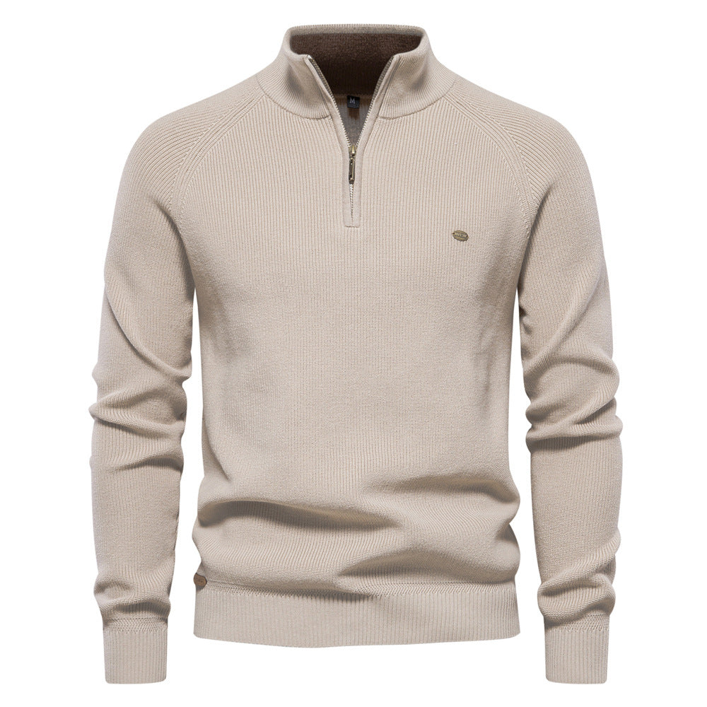 Men's ribbed half-zip jumper with mock neck and long sleeves
