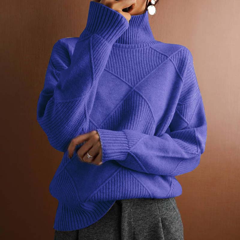 Women's geometric mock neck jumper with long sleeves and ribbed trims