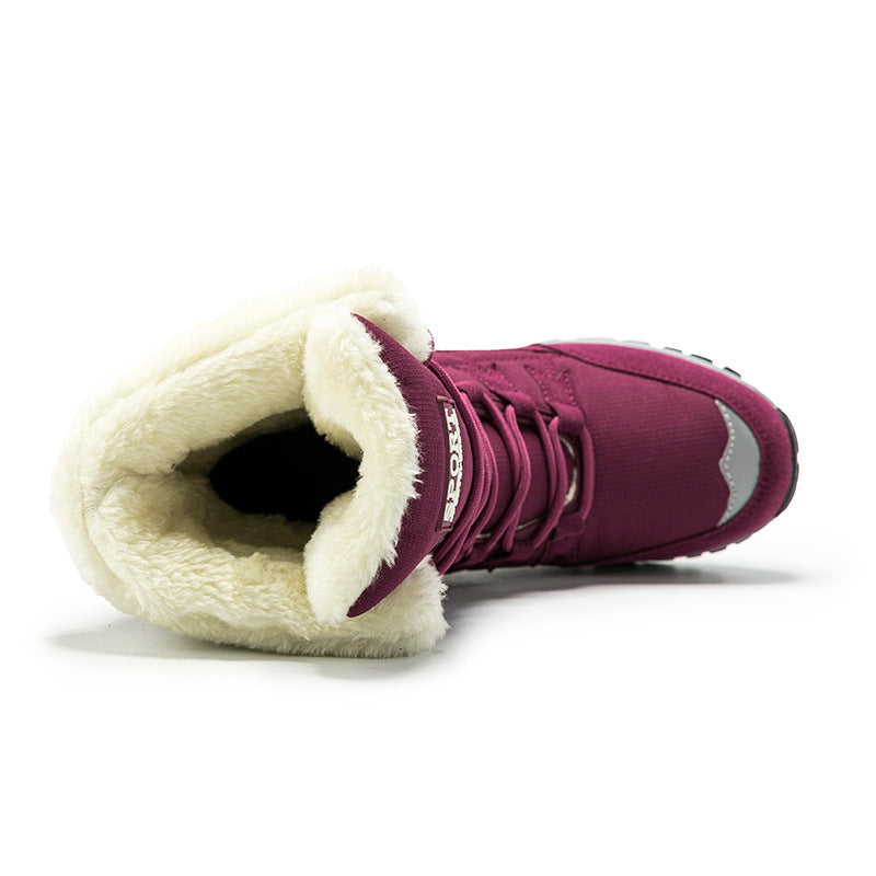High-ankle lace-up winter boots with furry trim and lug soles