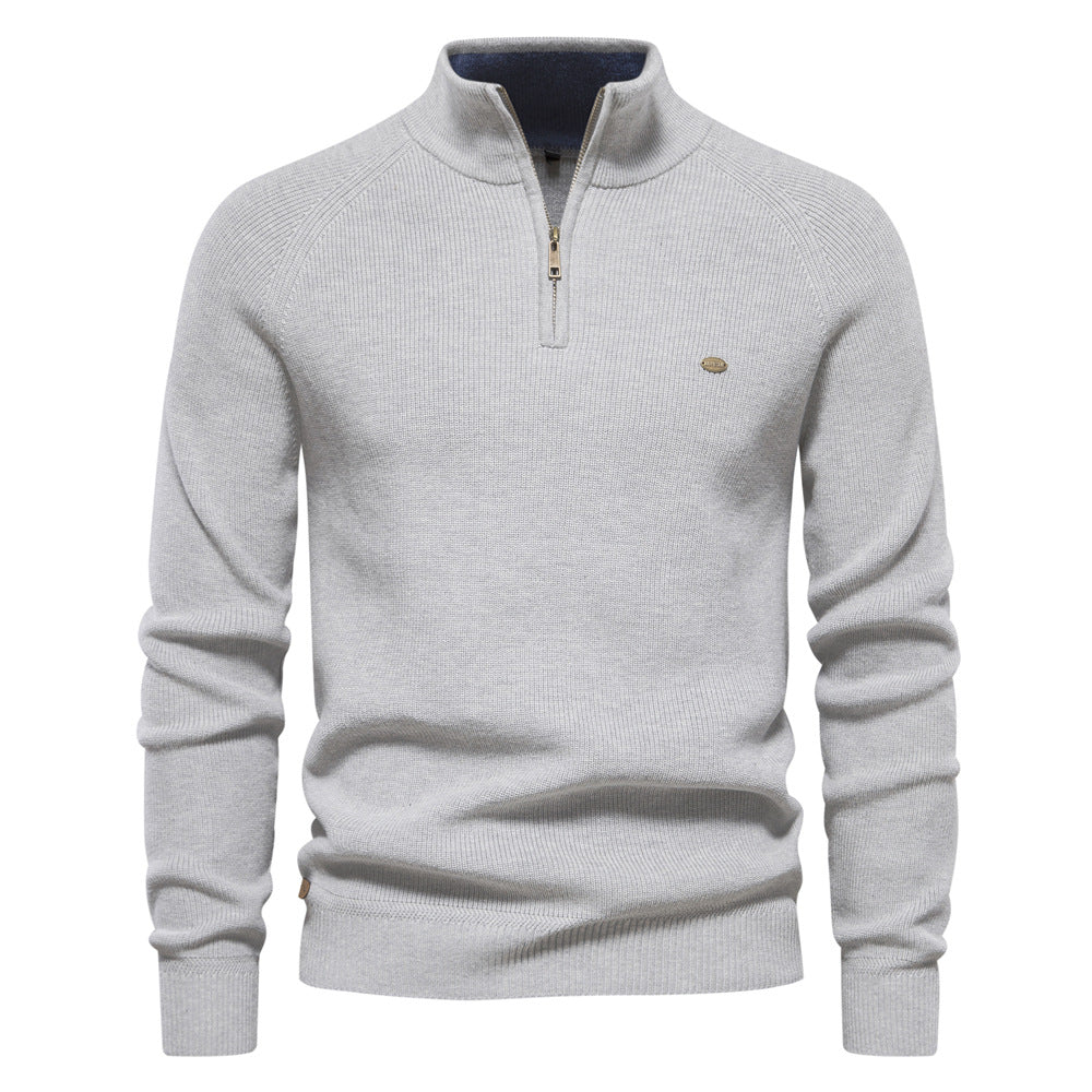 Men's ribbed half-zip jumper with mock neck and long sleeves