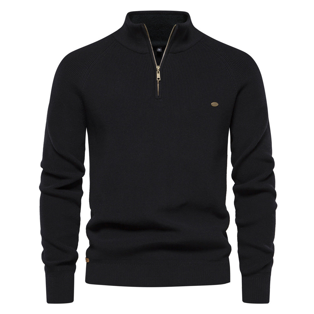 Men's ribbed half-zip jumper with mock neck and long sleeves