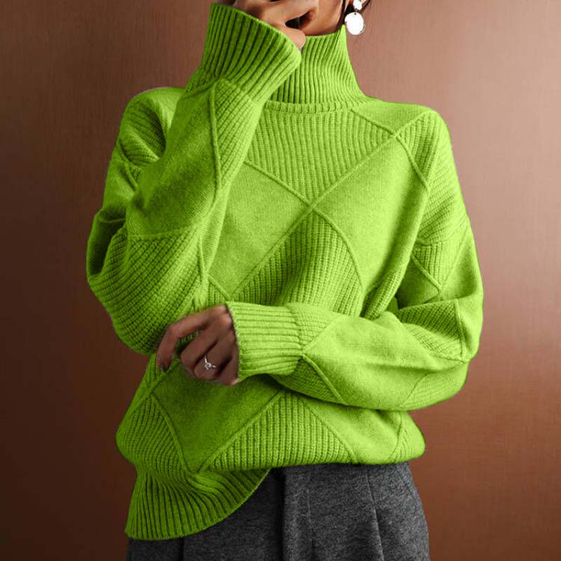 Women's geometric mock neck jumper with long sleeves and ribbed trims