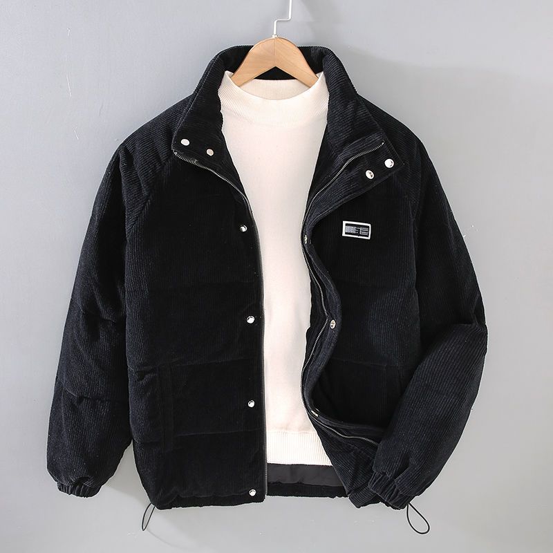 Men's corduroy padded jacket with mock collar, long sleeves and front pockets